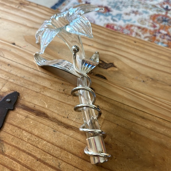 Vintage Clear Blown Glass Trumpet Lily Flower / Bud / Stem Vase In Silver Plate. - Picture 3 of 11